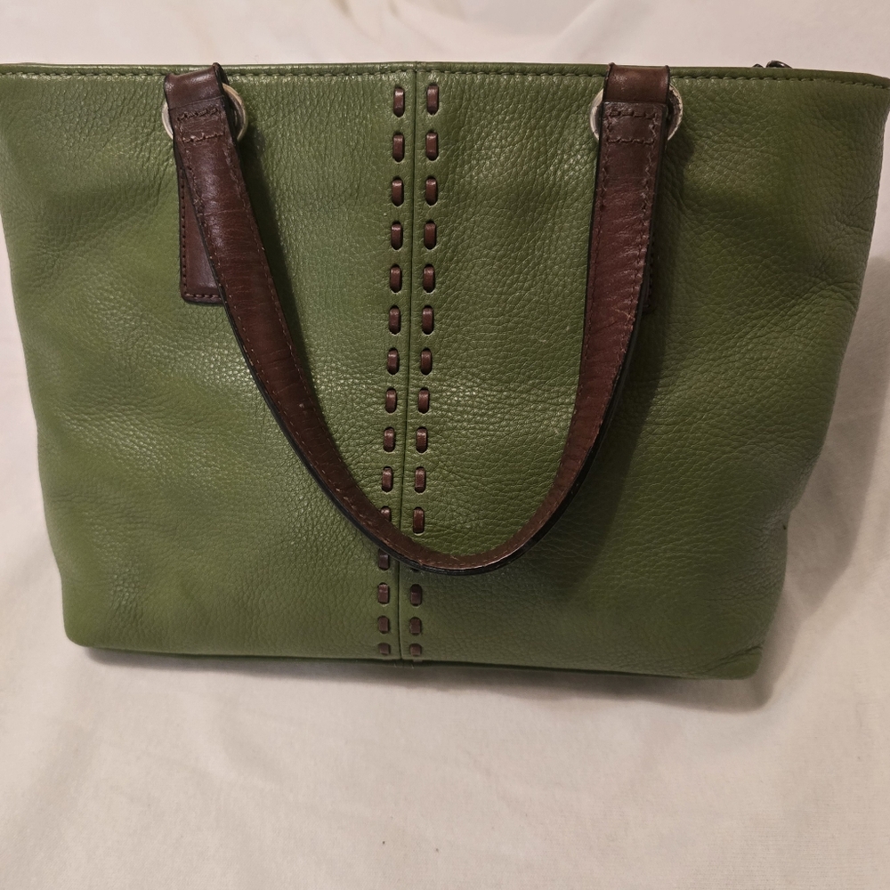 Fossil pebbled leather top handle small green tote bag